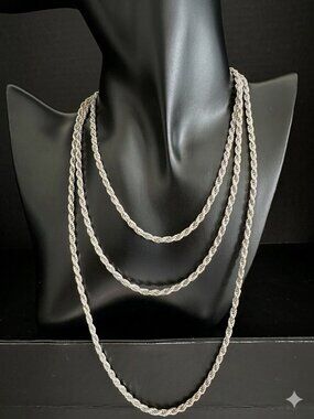 Milor Italy 925 Sterling Silver Rope Chain Necklace 52” – 47g Extra Long Stateme